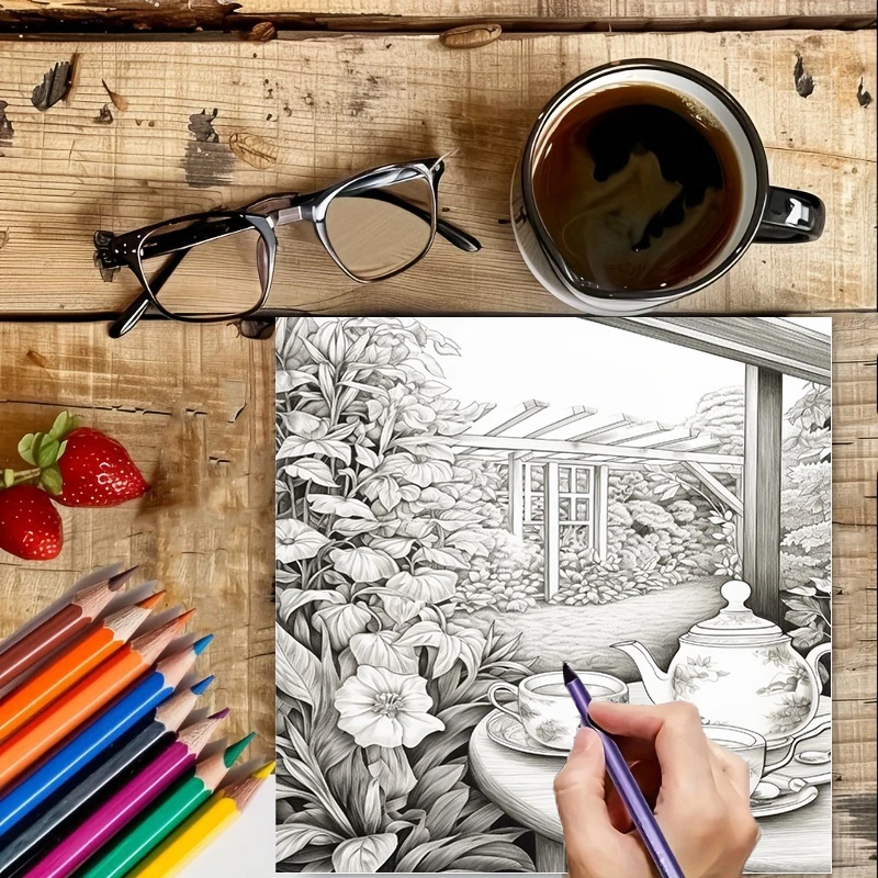 Tea In The Gardens Coloring Bo - đánh giá và giá Adult Coloring Book Stress Relief